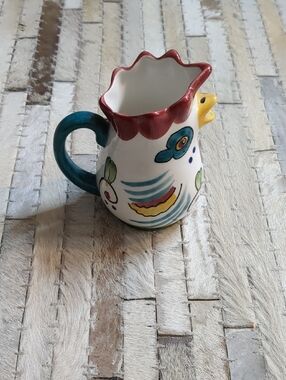 Clay Art San Francisco Mosaic Ceramic Rooster Hand Painted Mini Pitcher